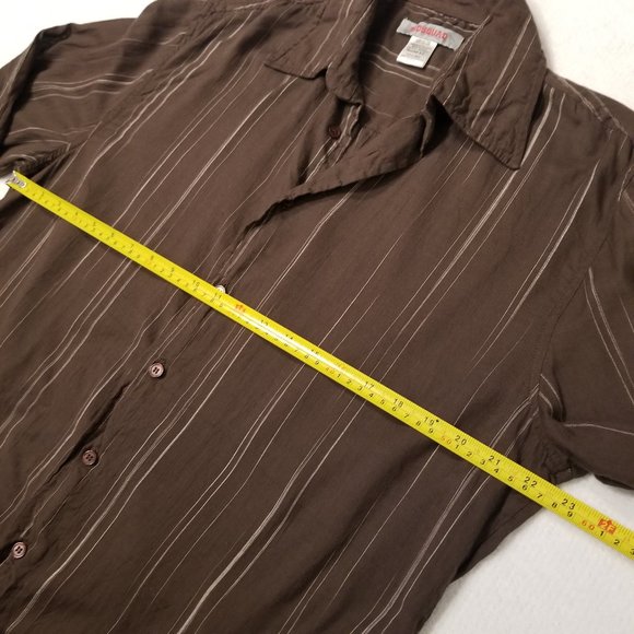 Vintage Brown Striped 100% Cotton Button Up Lightweight & Breathable Long Sleeve - Picture 9 of 9